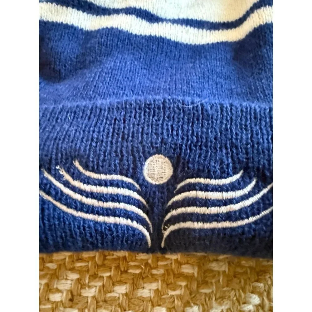 Blue & White Striped Pom Beanie